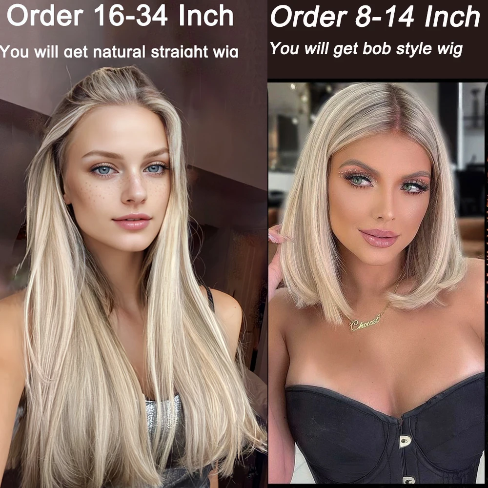 Ash Blonde 5X5 Pre Cut Lace Closure Wigs Remy 100% Human Hair Straight Transparent 13X4 Lace Front Wig Ombre Colored Preplucked