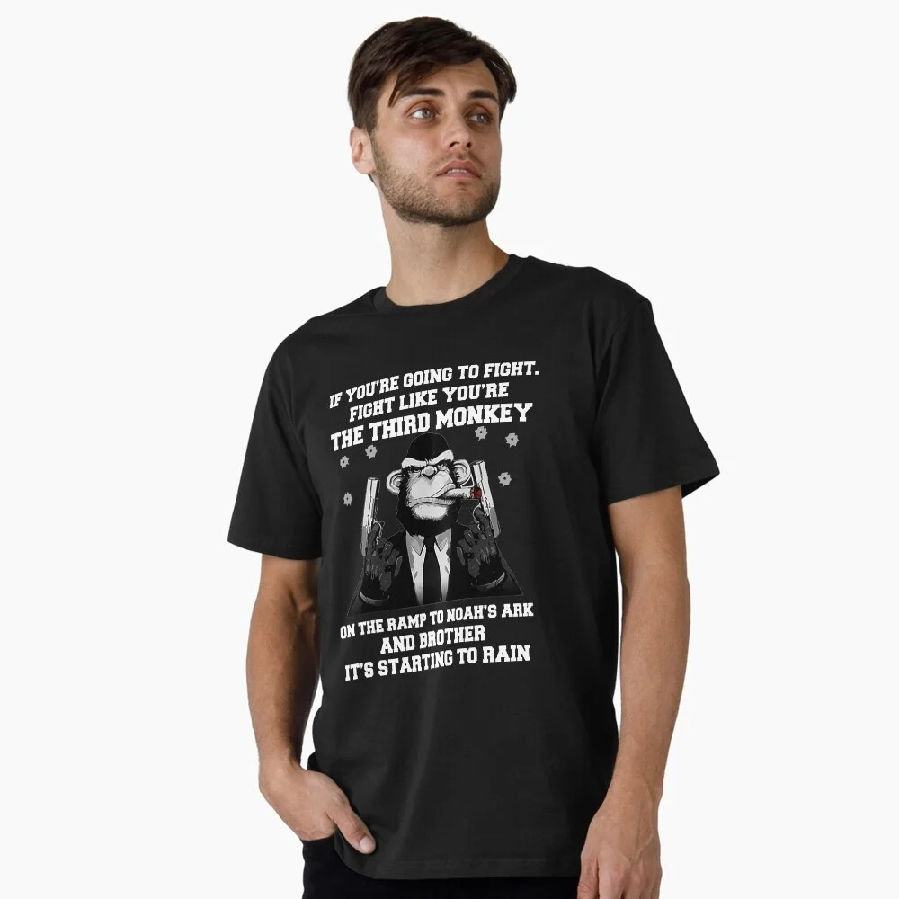 Si va a luchar, luchar como el tercer mono, camiseta de verano de marca de lujo, algodón puro, manga corta, cuello redondo Unisex