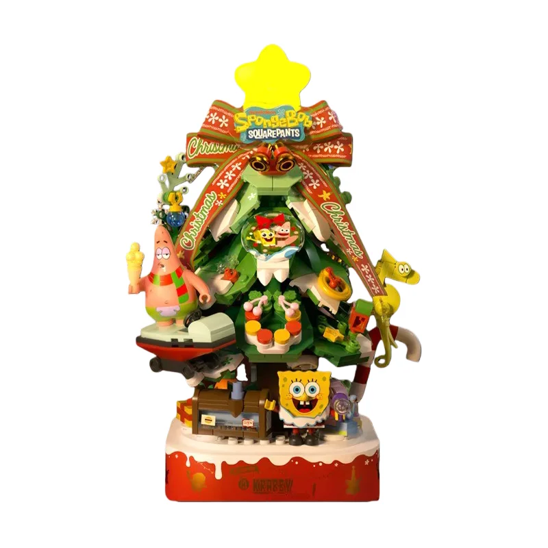 

AREAX SpongeBob SquarePants Christmas Tree Assembly Blocks Music Box Educational Kids Toy Ornaments Boy Girls Christmas Gifts