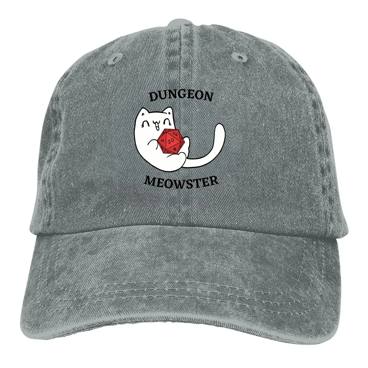 

Washed Men's Baseball Cap Dungeon Meowster Trucker Snapback Cowboy Caps Dad Hat DnD Game Golf Hats