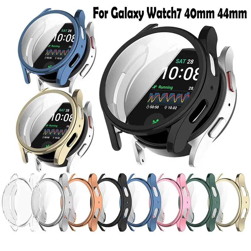 Capa de silicone para samsung galaxy watch 7 40mm 44mm, à prova de choque, resistente a arranhões, protetor de tela cheia, acessórios