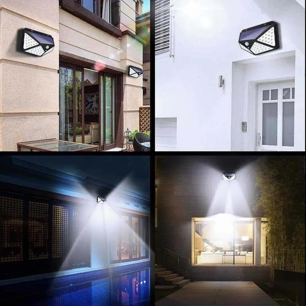 IP65 Wasserdichtes Bewegungsmelder-Licht, PIR-Bewegungssensor, 100 LED-Perlen, Solar-Straßenlaternen, tragbar, 270-Grad-Solarlampe, Flur