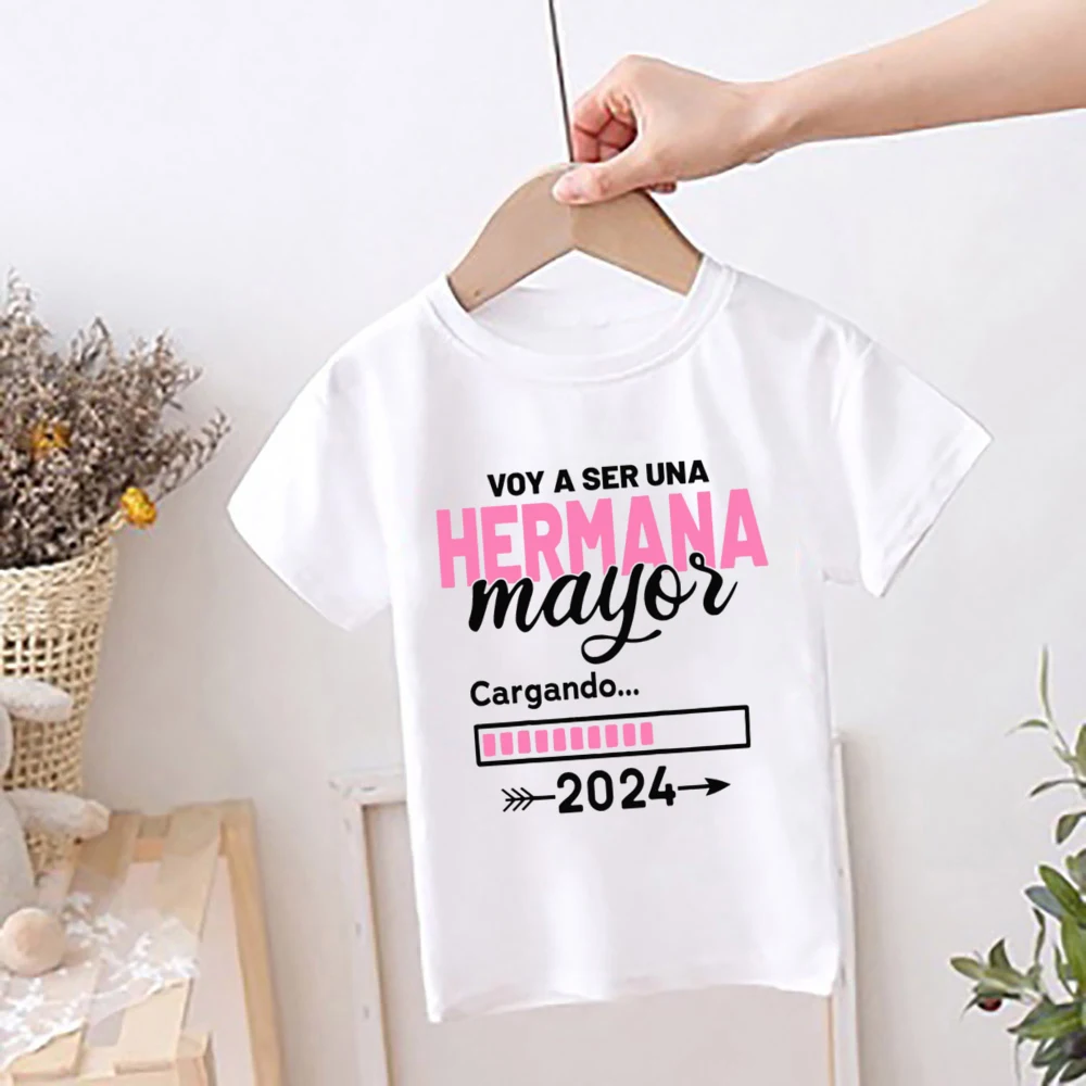 I\'m Being Promoted To Big Sister/Brother 2024 T-shirt Baby Announcement T Shirt Kids Spanish Print Children Tops Summer Clothes