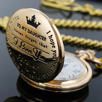 Montre de poche à quartz gravée au laser pour femme et enfant, collier, pendentif, fob, cadeau de Noël, horloge d'anniversaire, à ma fille