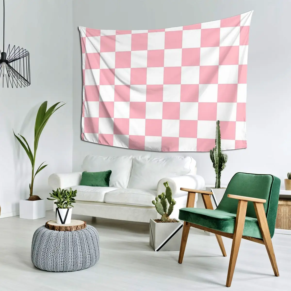 

Pink White Checkerboard Pattern Tapestry Wall Hanging Aesthetic Home Decoration Tapestries for Living Room Bedroom
