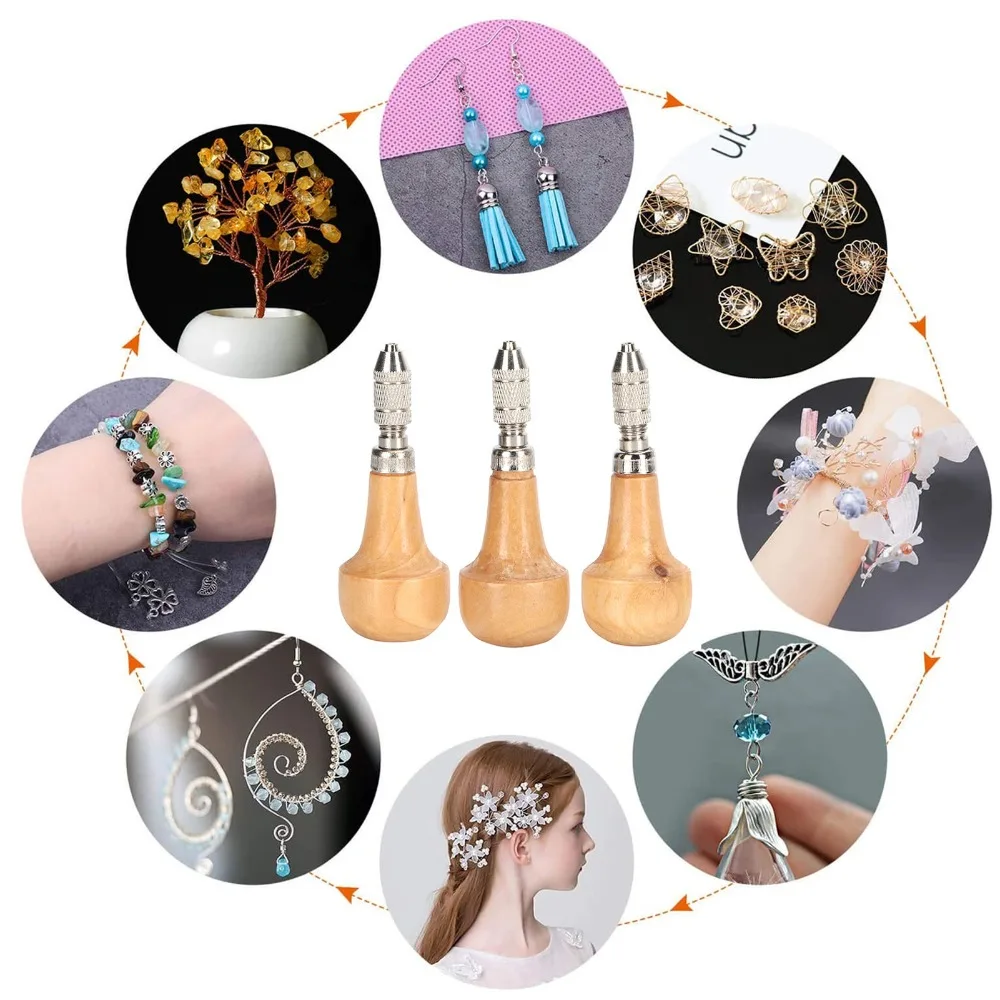 3pcs Single End Lock Nozzle Pin Vise Wooden Handle Pear Shape Graver Type Chuck Silver Jewelry Production Tool Engraving Work