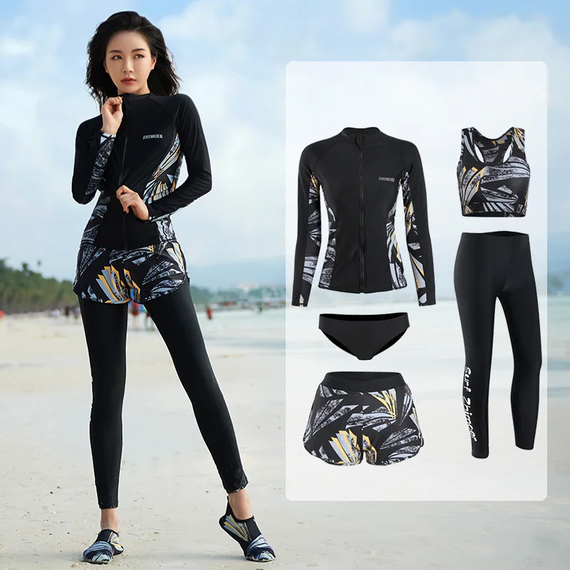 Womens Rash Guard Swimsuit Set Long Sleeve UV Protection Surfing Suit Bathing Swimming Tight T-Shirt Rashguard Gym Clothes