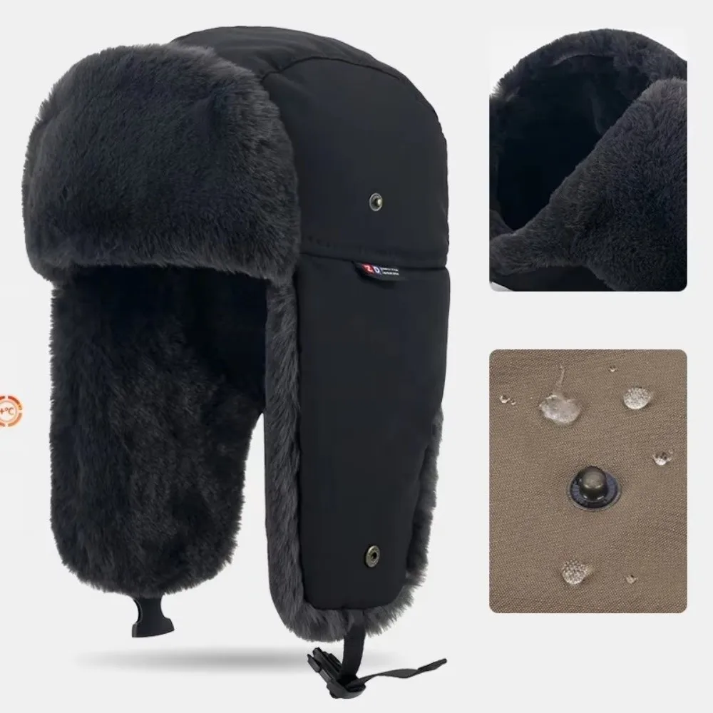 

Outdoor Winter Men's Lei Feng Cap Warm Fleece Lined Pilot Ski Hat Thickened Waterproof Ear Protection Hat Hunter Hat