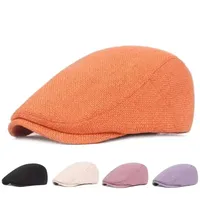 Retro Flat Caps for Men Cotton Linen Duckbill Ivy Cap Women Vintage Solid Orange Casual Autumn Beret Cabbie Cap Unisex
