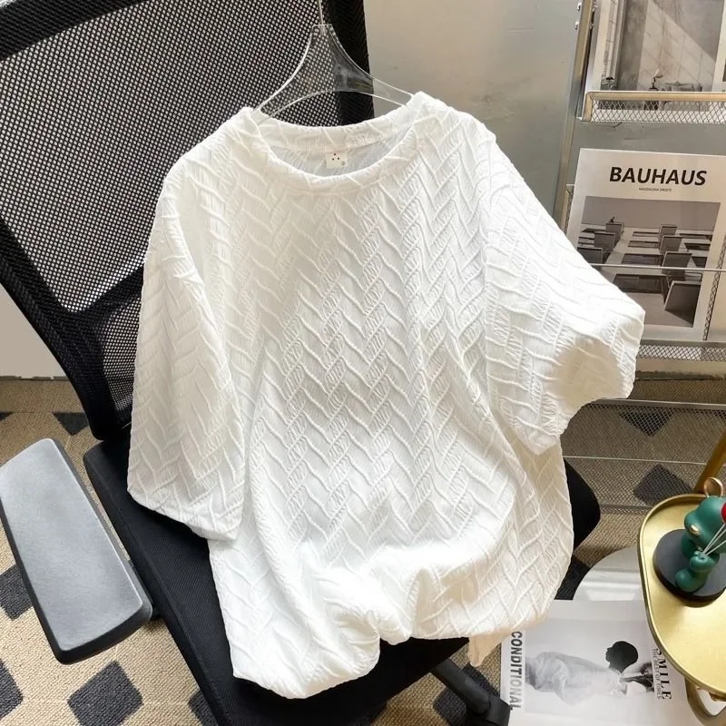 GELITAYIN Ice Silk Cool Summer Men's Short Sleeved Top Personality Casual Solid Color Stripes Quick Dry Breathable Tee Shirts 4