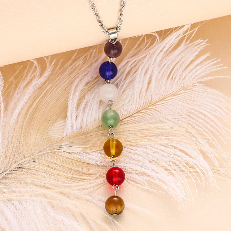 7 Chakra Beads Stone Pendant Necklace Women Yoga Healing Balancing Maxi Chakra Choker Bracelet Bijoux Femme Jewelry Set