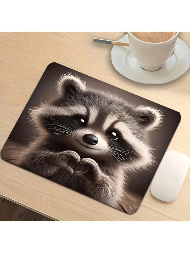 Tapis de souris pour ordinateur portable de jeu, petit tapis de souris mignon en forme de raton laveur, tapis de clavier, protection de bureau, dessin animé, 18x22cm
