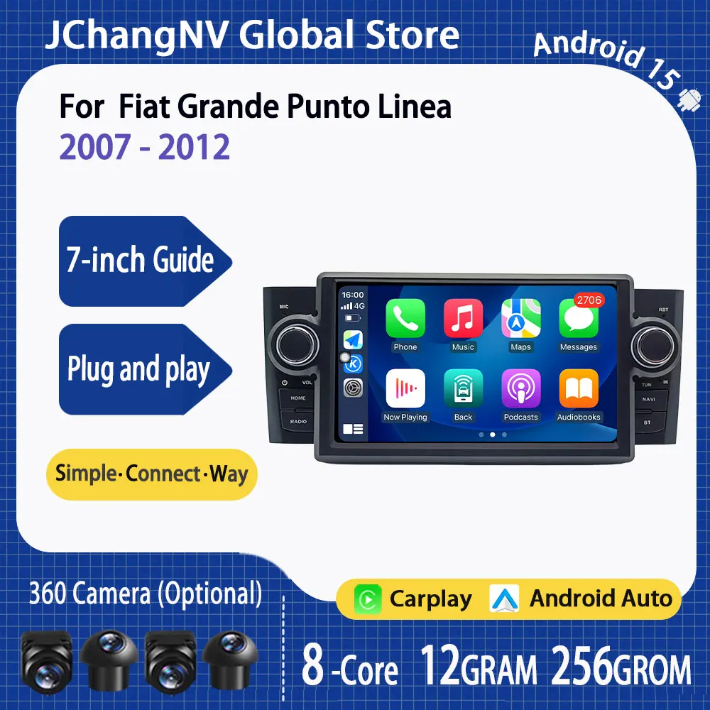 7'' Android 15 Car Multimedia Player for Fiat Grande Punto Linea   2007 - 2012 Carplay GPS Radio Stereo Wifi
