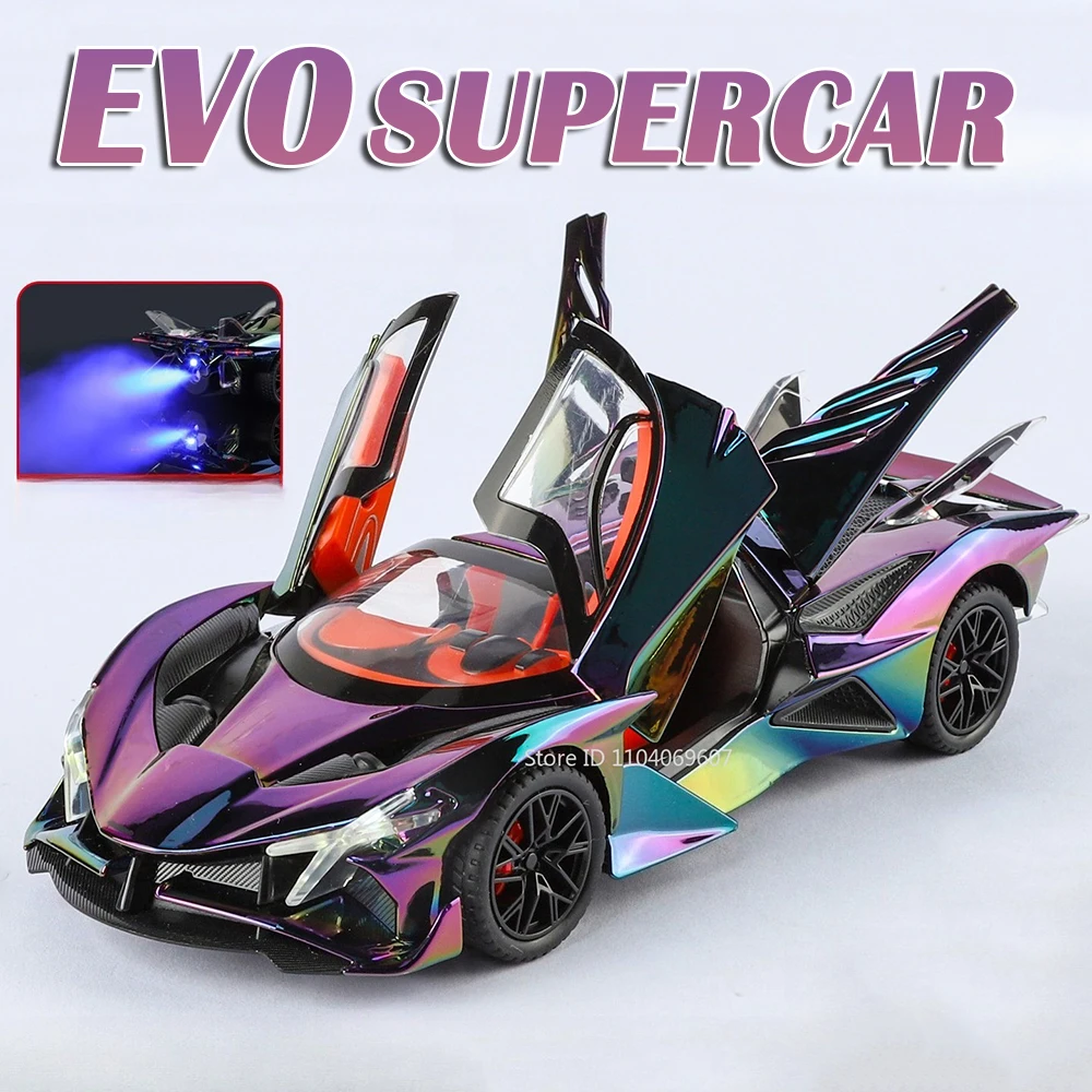 

1:24 EVO REVUELTO спрей, модель спортивного автомобиля, миниатюрные игрушки, сплав, литой под давлением звук, свет, двери, открытые откатные изысканные игрушечные суперкары