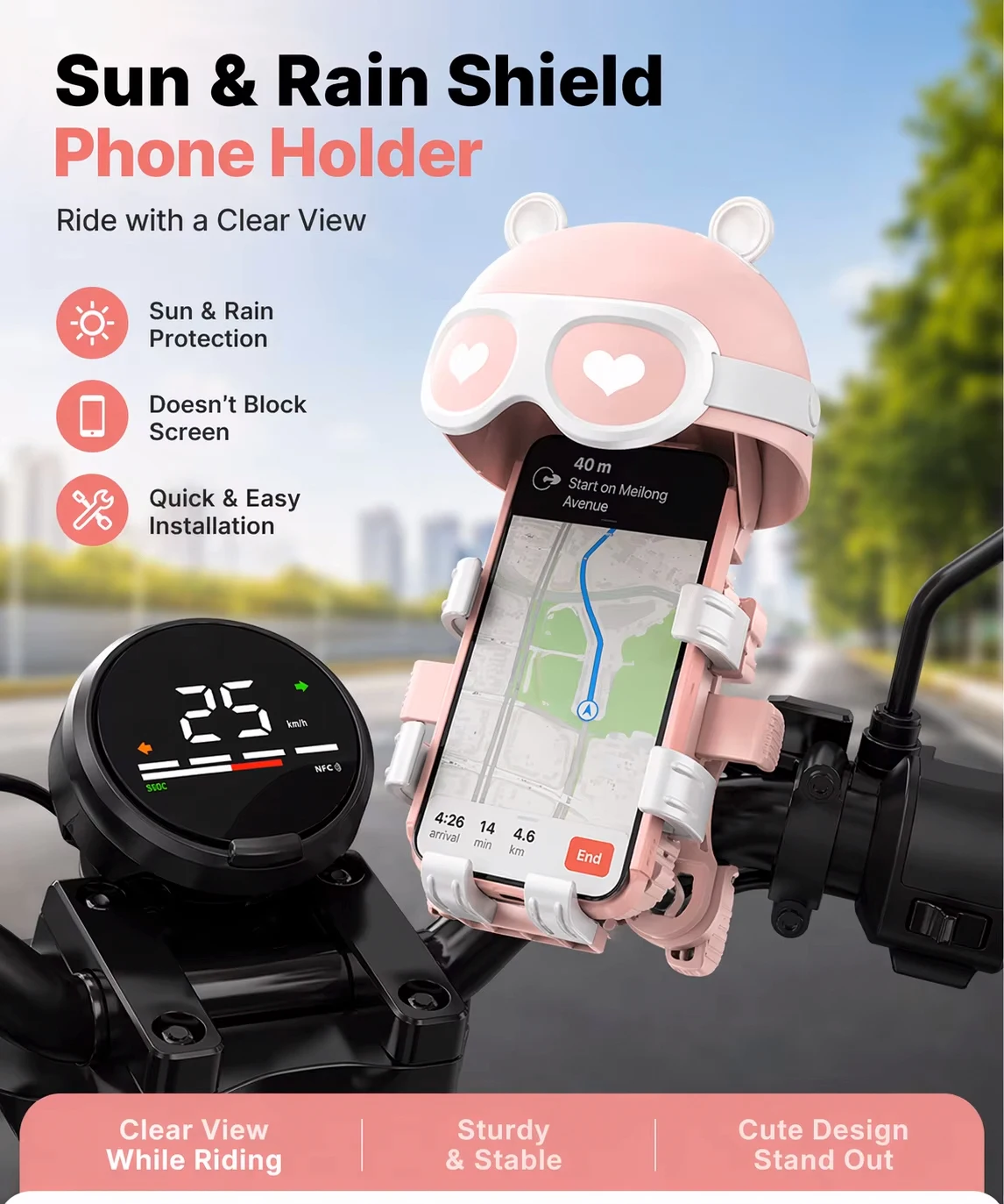 

Bicycle Electric Bike Phone Holder for Cycling Navigation Cat-shaped Design Shock-absorbing Thickened Protective Adjustable