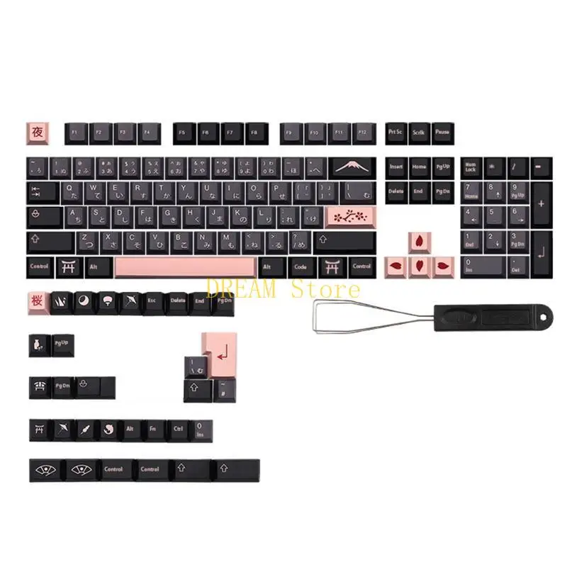 Stylish Night Sakuras Keycaps Cherry Profile 136 Keys For MX Switch GK61/ 64/ 68 104 108 Dye Subb Japanese & English Best Sale