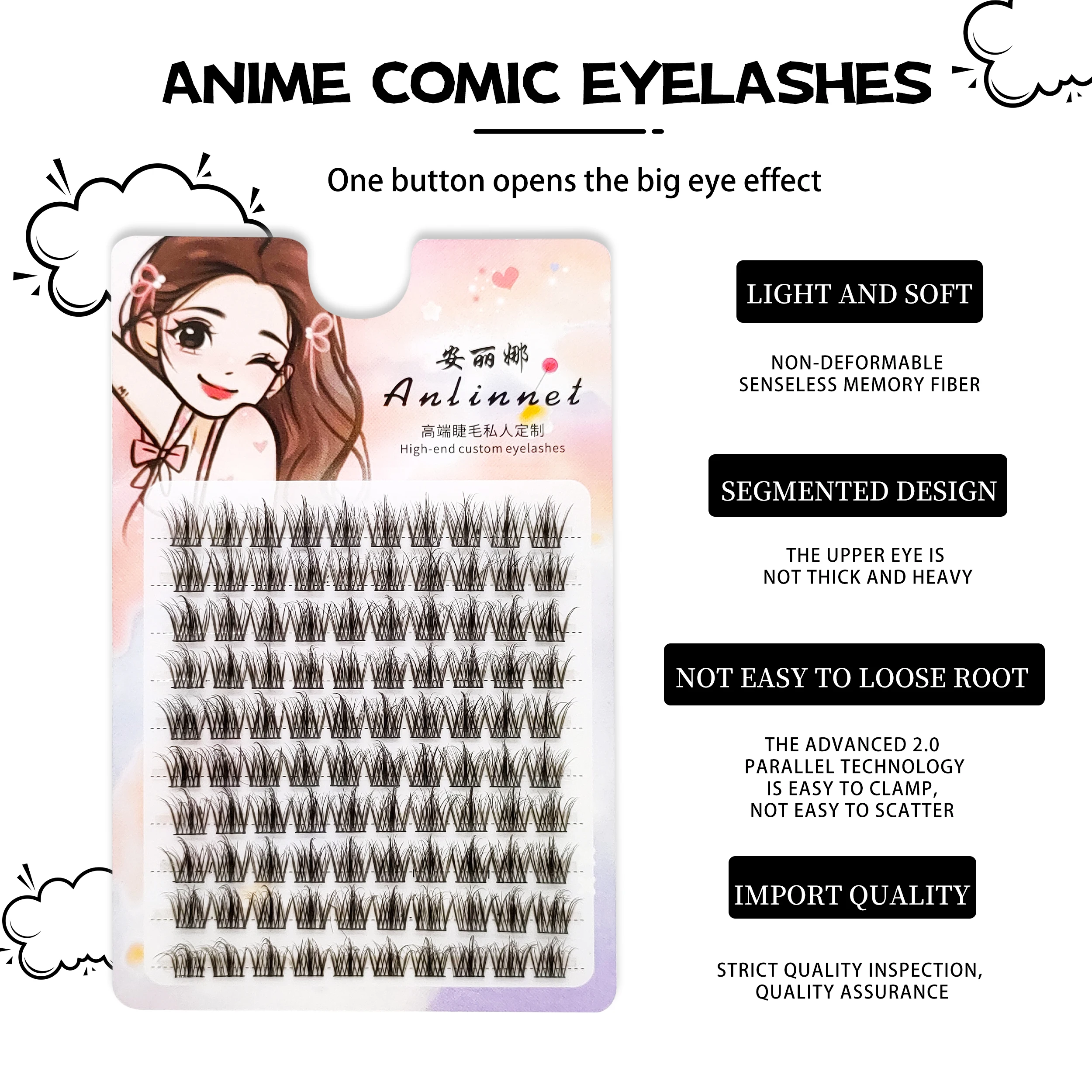 100 Cluster 5D Mink Manga Lashes Fluffy Individual Eyelashes Natural eyelashes extensions baby Curl Lazy Trilogy False Eyelashes