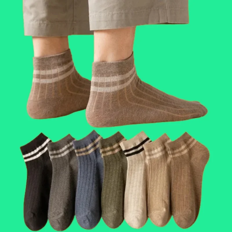 5/10 Paar kurze Socken im College-Stil zeichnen atmungsaktive Baumwoll socken mit flachem Mund und zwei Stangen neue Socken Herren lässige Boots socken