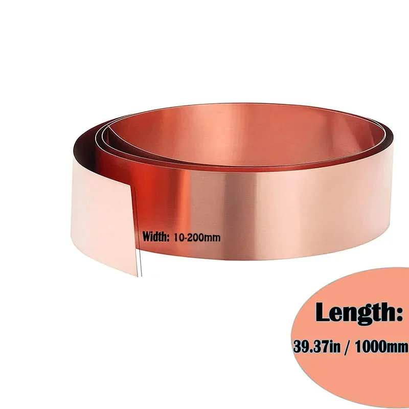 99.9% T2 Copper Sheet Roll Pure Copper Strip Ultra-thin Cu Metal Foil Plate Thickness 0.01-1mm x 20-200mm x1000mm