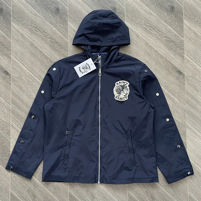 Streetwear Trendy Saint Jacket Tracksuit Spring Autumn Casual Men's High-quality Embroidery Rivet Zippered Windbreaker
