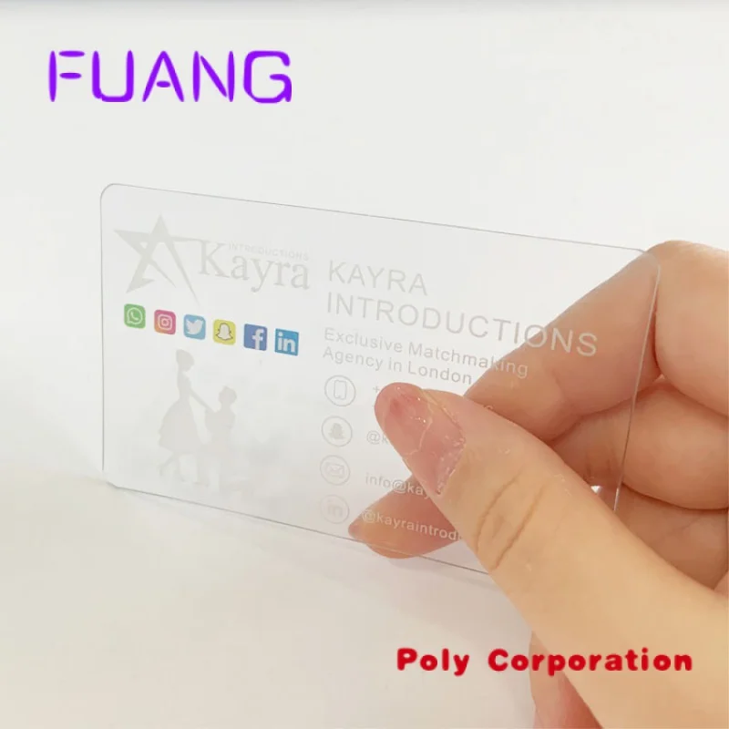 High Quality  Waterproof Custom Design CR80 Clear Plastic Transparent Business Card Printing