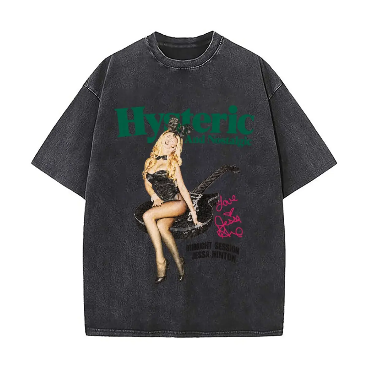 Hysteric And Nostalgic Midnight Session Jessa Hinton Guitar Girl Washed Short Sleeve Loose Streetwear Tee Hip Hop