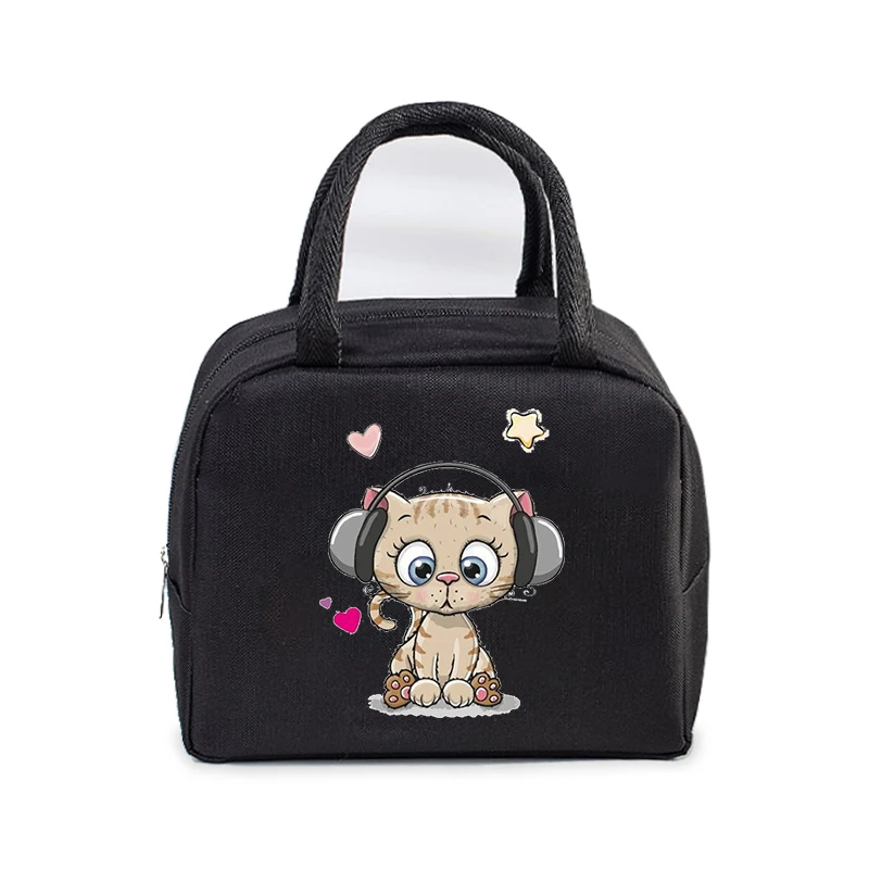 Lunch Bag School Student Love Thermal Food Essential Bag Fashion Cartoon Cats Women Picnic Travel Tote Bags School Lunch Bags