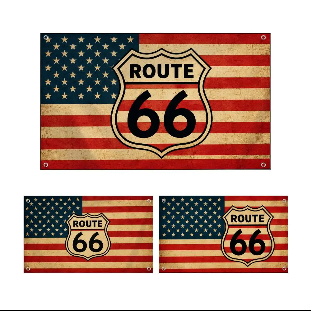 Route Highway 66 Flag Flags Fade-Resistant Fabric Garden Flag | Outdoor Hanging Sign for Shop Home