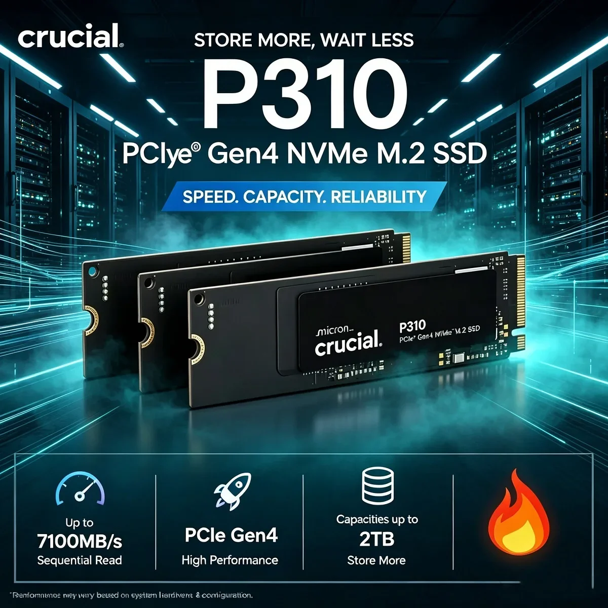 SSD Crucial P310 até 7100MB/s M.2 2280 PCIe Gen4 NVMe 1TB 3D NAND Unidade de Estado Sólido Interna para PC