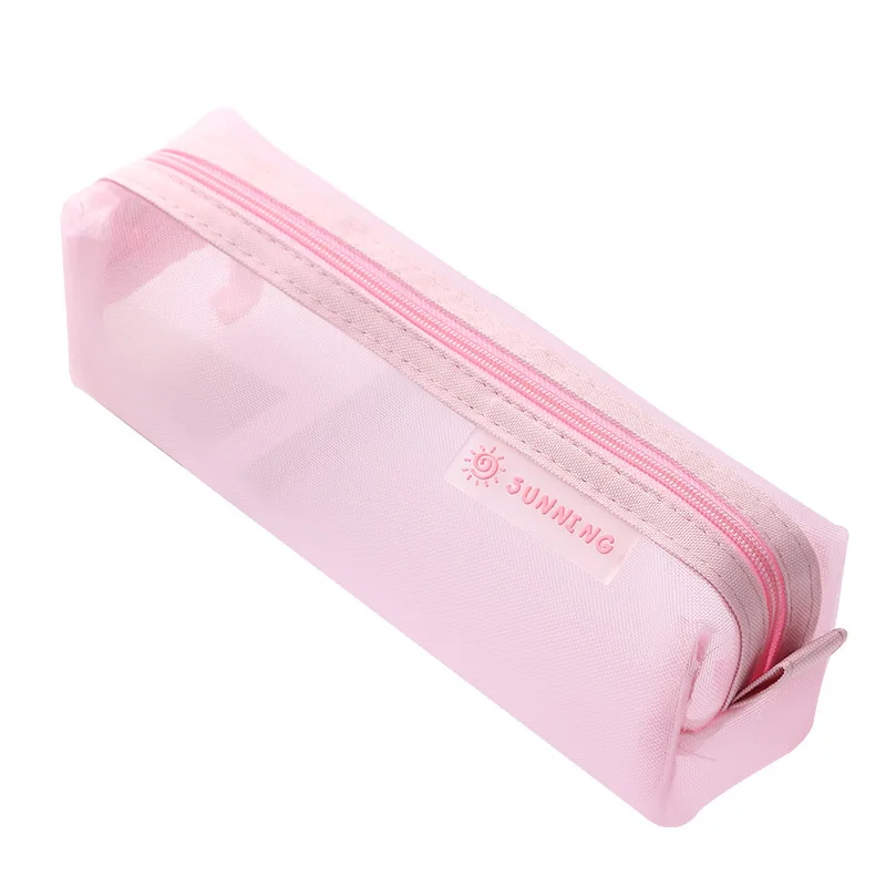 Boys Girls Mesh Pencil Case Simple Transparent Mesh Document Bag Zipper Stationery Bag Nylon Mesh Bag School Office Supplies