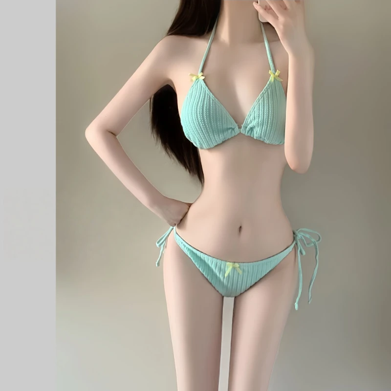 2026 Summer Women's Long Sleeve Bikini Set Korean Fashion Sweet Girl Swimsuit Slimming Beach Bathing Suit with Mesh Cover Up