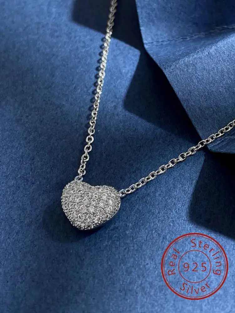 925 Sterling Silver Classic Simplicity Gorgeous Zircon Love Heart Necklace For Women Anniversary Party High Quality Fine Jewelry