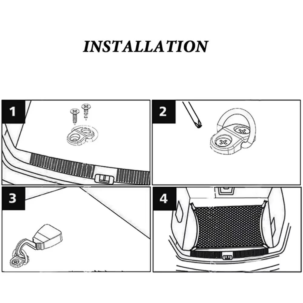 4Set Car Cargo Net Floor Hook Accessories Rear Trunk Boot Cargo Floor Net Tie Down Hook Ring Loop Hanging Flat Screen Net Fixing image 4