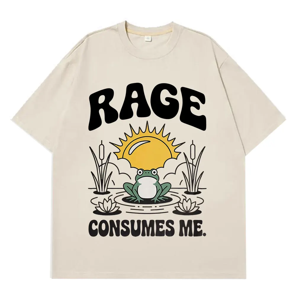 Funny Rage Consumes Me Frog Pond Vintage Style 90s Graphic Men Women Harajuku Tees Summer Fashion Casual Cotton Hip-hop T-shirts