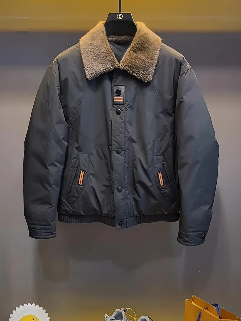 

2026 Winter High-End Cotton Jacket Luxury Fur Collar Versatile Classic Style Warm Long Sleeve Youth Casual Cleanfit Button up