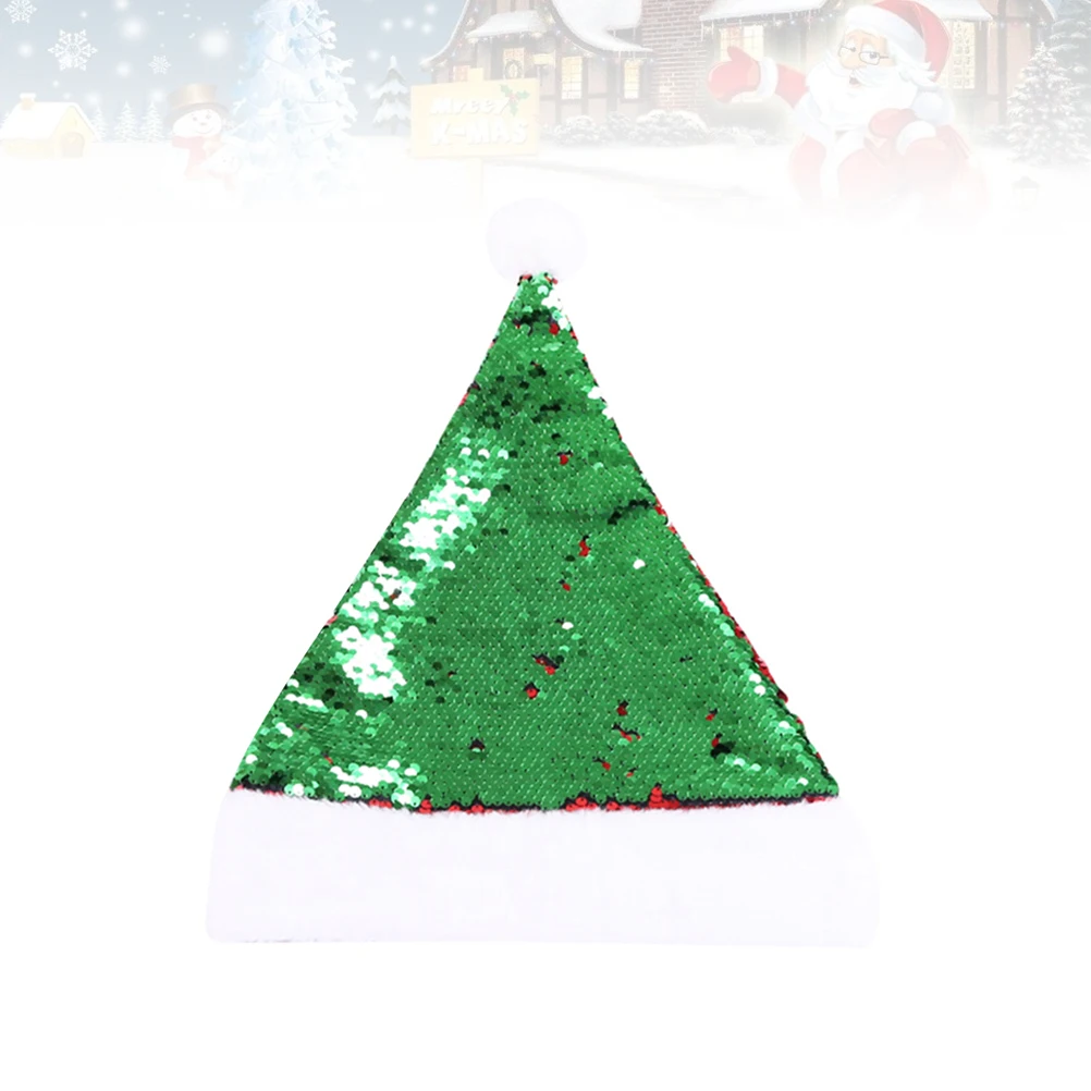 

Green Sequin Christmas Hat Double Sided Shiny Cap for Holiday Party Stage Performance Community Events Festive Accessories