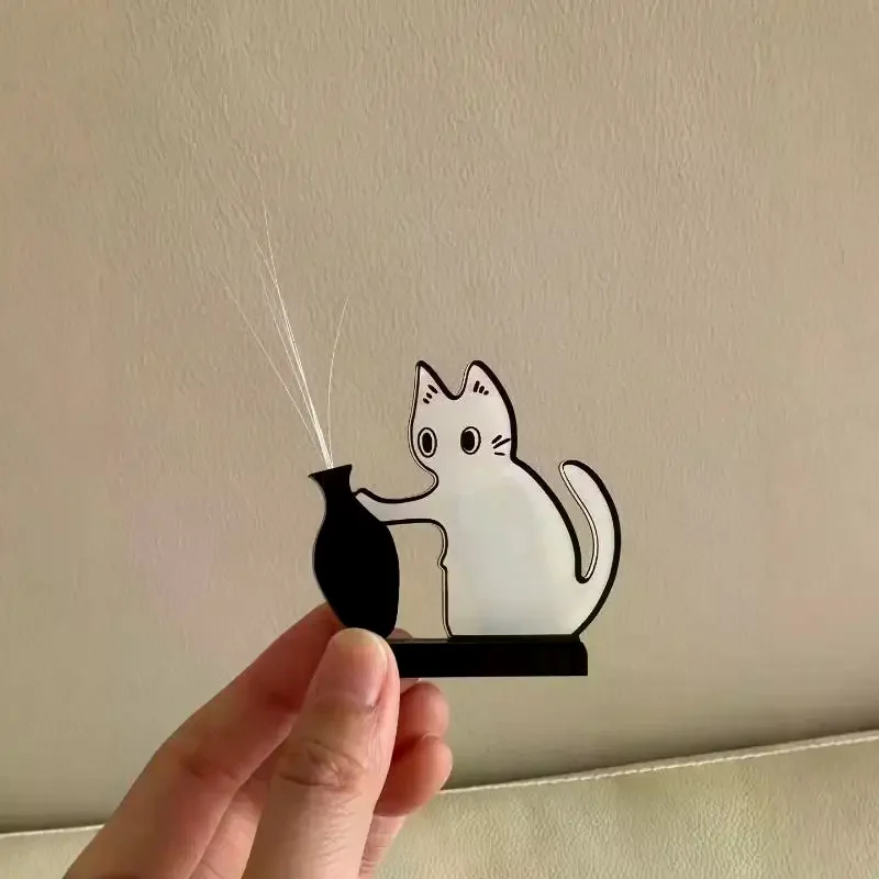 Acrylic Cat Whiskers Collection Ornaments Magnetic Cartoon Cat Hair Storage Cat Pushing Vase Decor Refrigerator Magnet