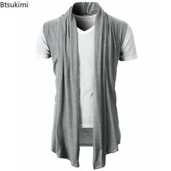 2024New Men's Casual Knitted Vest Fashion Sleeveless Cardigan Vest Jacket Men Solid Irregular Hem Draping Punk Hip Hop Waistcoat