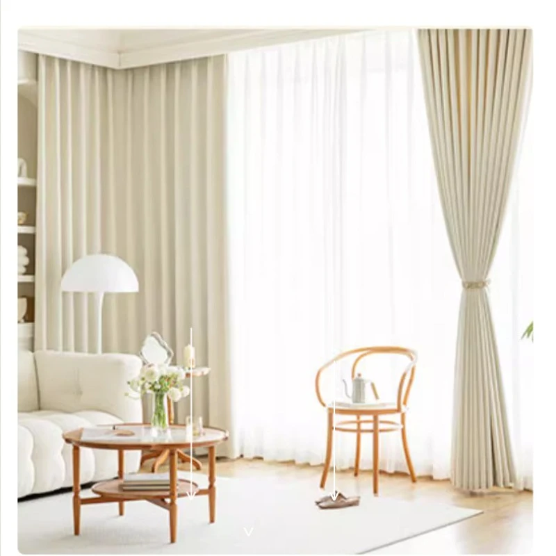 New Flowing Sand Texture Light Luxury Full Shading High Shading Window Curtains for Living Room Cream Velvet Chenille Curtains