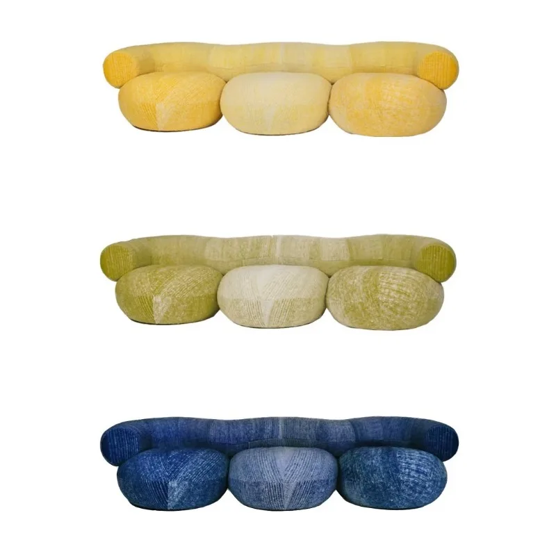 

Cream wind design velvet arc replica lotus root powder cloud three people single seat living room sofa