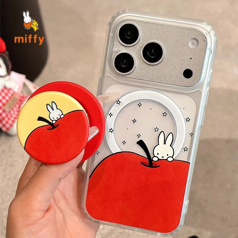 

Kawaii Miffy Phone Shell Suitable for Iphone 17 16 15 14 Cartoon Red Apple Series Magnetic Stand Anti Drop Phone Case Girl Gifts