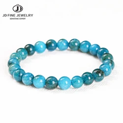 JD Natural Stone Blue Apatite Bead Bracelets Women Men Yoga Meditation Round Gems Handmade Single Circle Energy Jewelry Gift