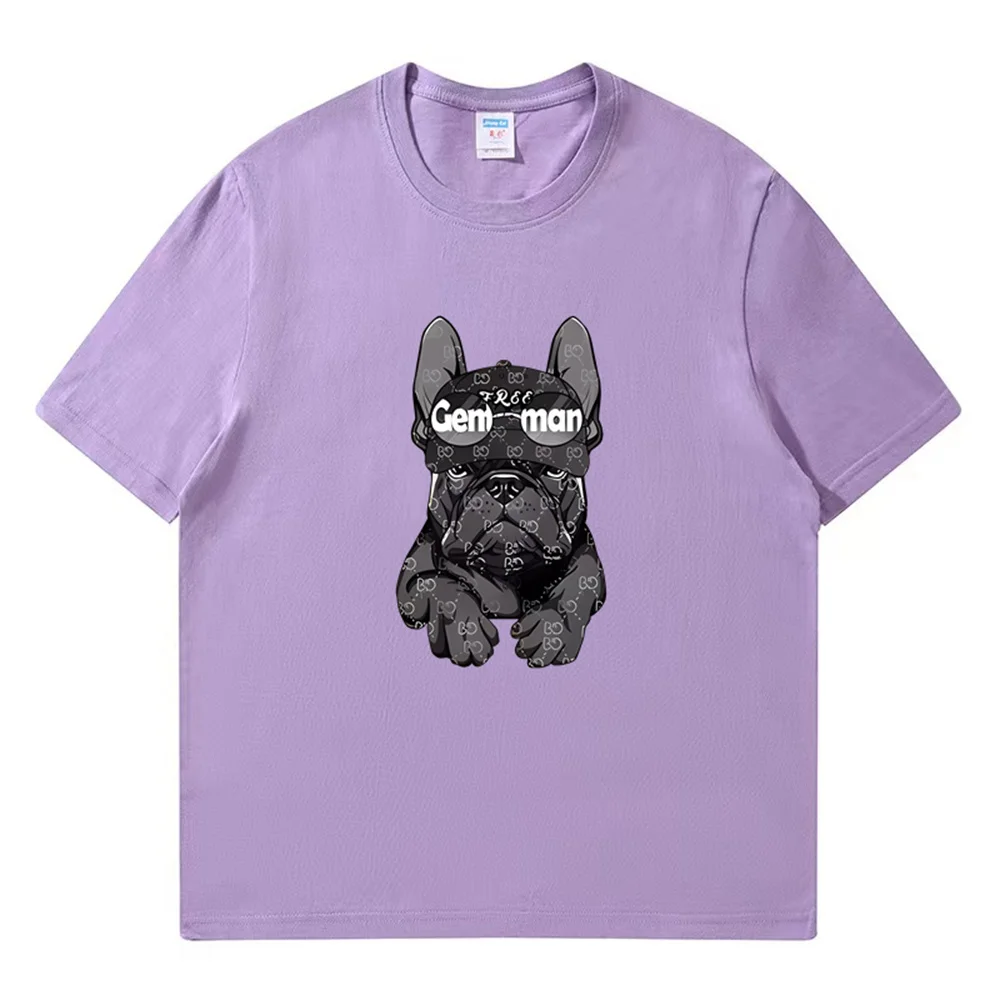 Harajuku French Bulldog Print Summer High Quality 100% Cotton Breathable Men\'s T-Shirt Outdoor Casual Fashion Men\'s Streetwear