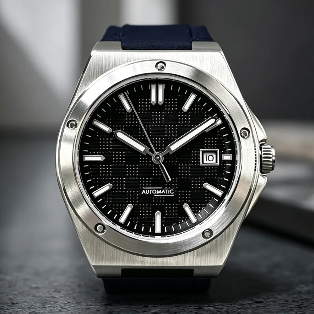 38Mm Silver Stainless Steel Men Automatic Watch,Dual Movements,Luminous Date,50M Waterproof,Butterfly Clasp Business Wristwatch