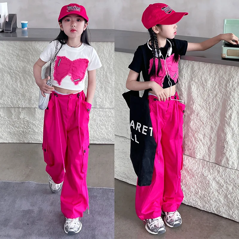 Pink Workwear Pants Girls High Waist Straight Leg Thin Quick Dry Casual Trousers Summer Fall New Arrival Sporty Style Long Pants