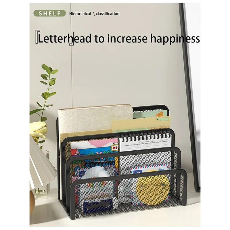 Desk Mail Organizer Small File Holders Letter Organizer Metal Mesh Document/Filing/Folders/Paper Organizer for Desktop B-A69M