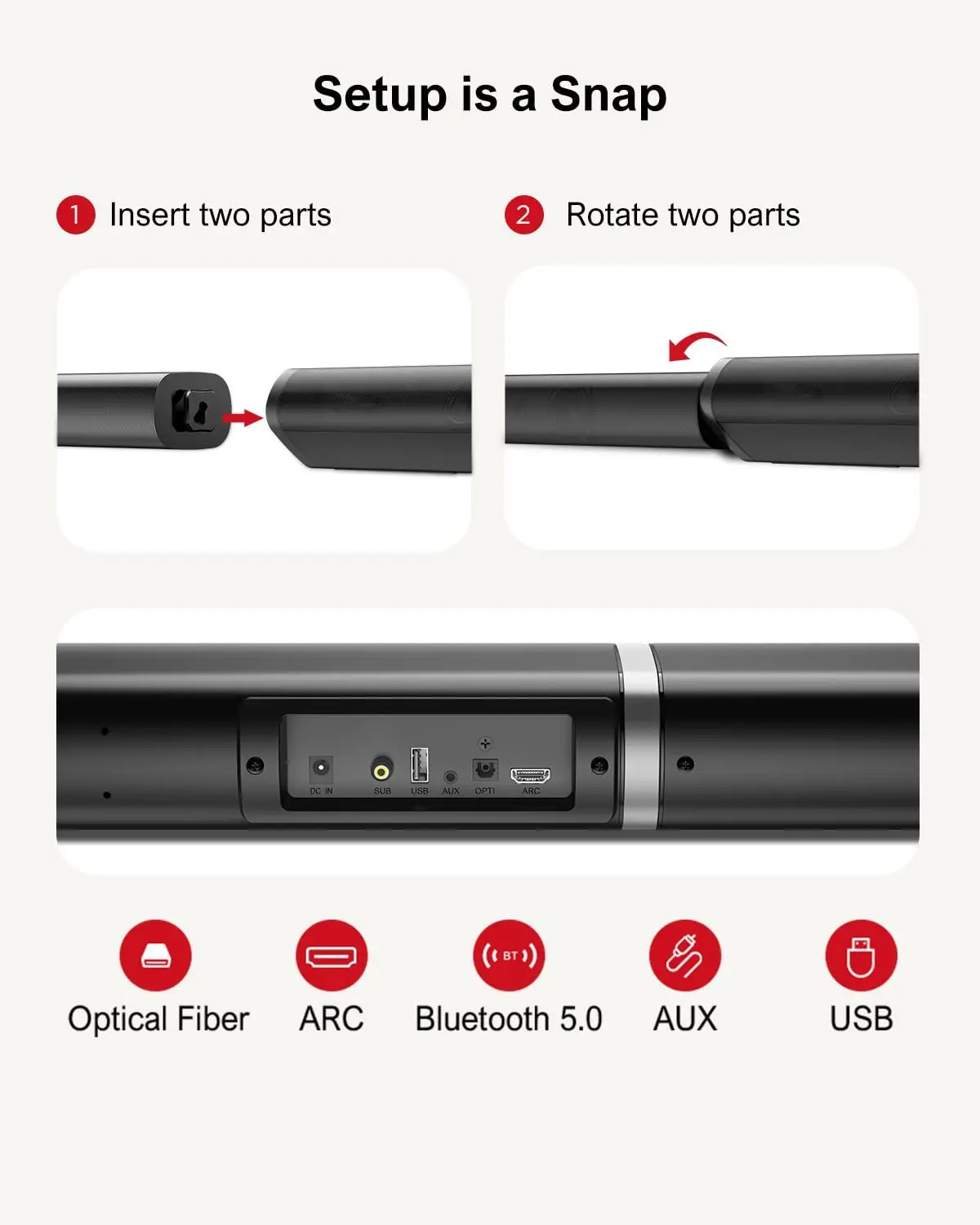 ULTIMEA 190W 2.1 TV Soundbar System dźwiękowy kina domowego Głośniki Bluetooth Sound Bar Subwoofer Obsługa optycznego głośnika AUX HDMI