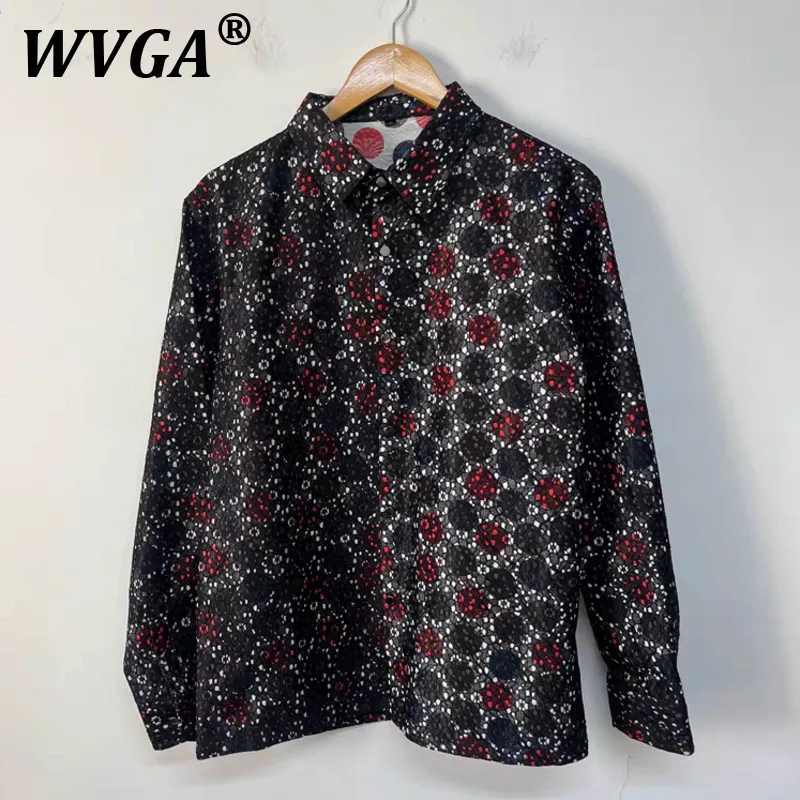 

WVGA Shirt Spring Autumn New Man Tide Double Layer Lace Jacquard Trendy Design Niche Chic Casual Long Sleeve Tops Ins Y2K W11515