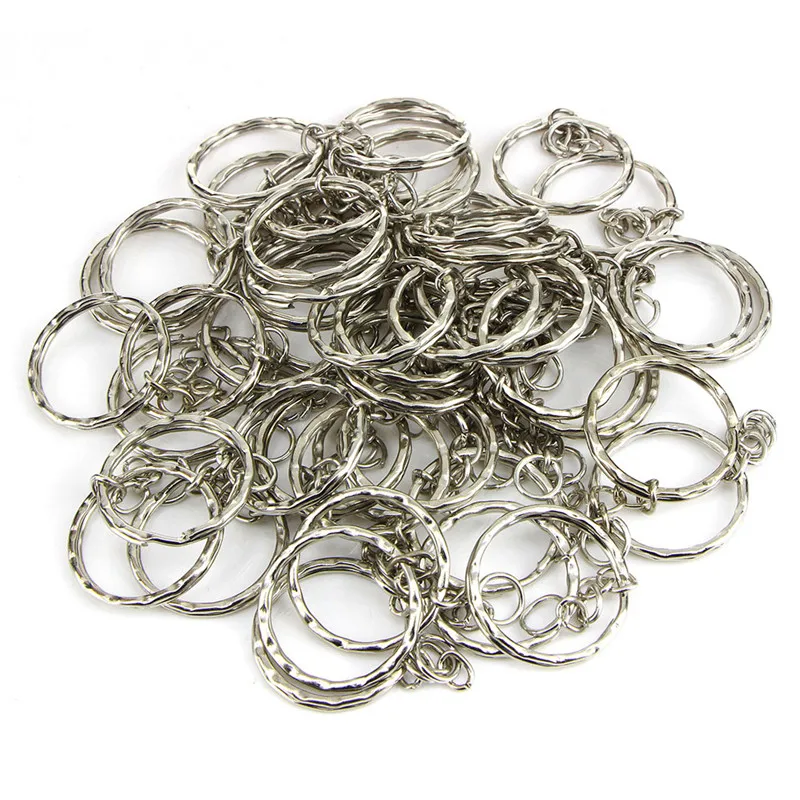 New#50PCS DIY 25mm Polished Silver Keyring Keychain Split Ring Short Chain Key Ring