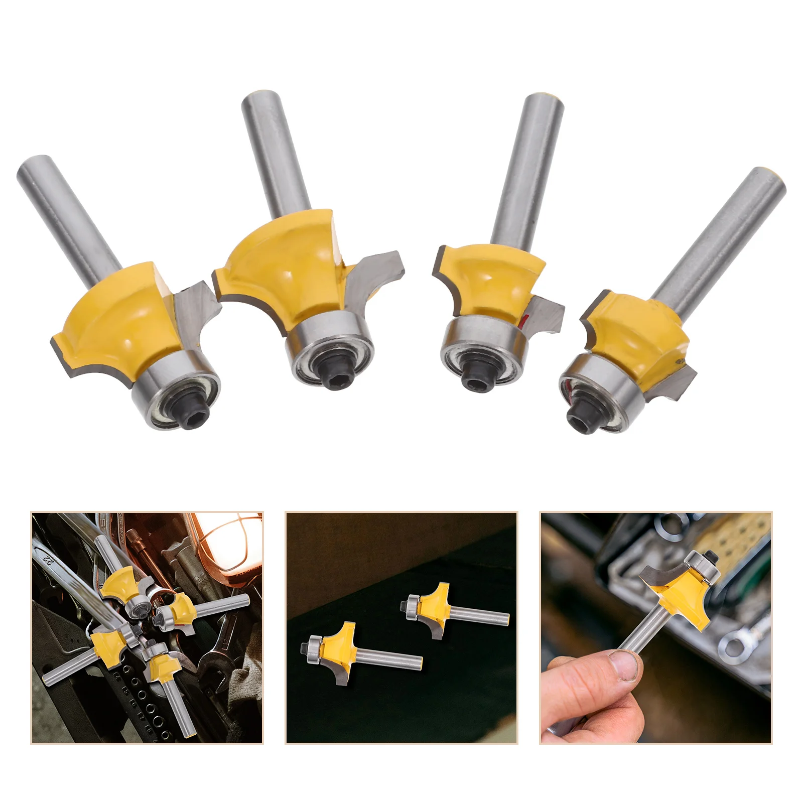 

4Pcs Round Over Router Bit Set Steel Woodworking Tool Edge Trimmer Cutter Head for Professional Carpenter DIY Milling Cutter